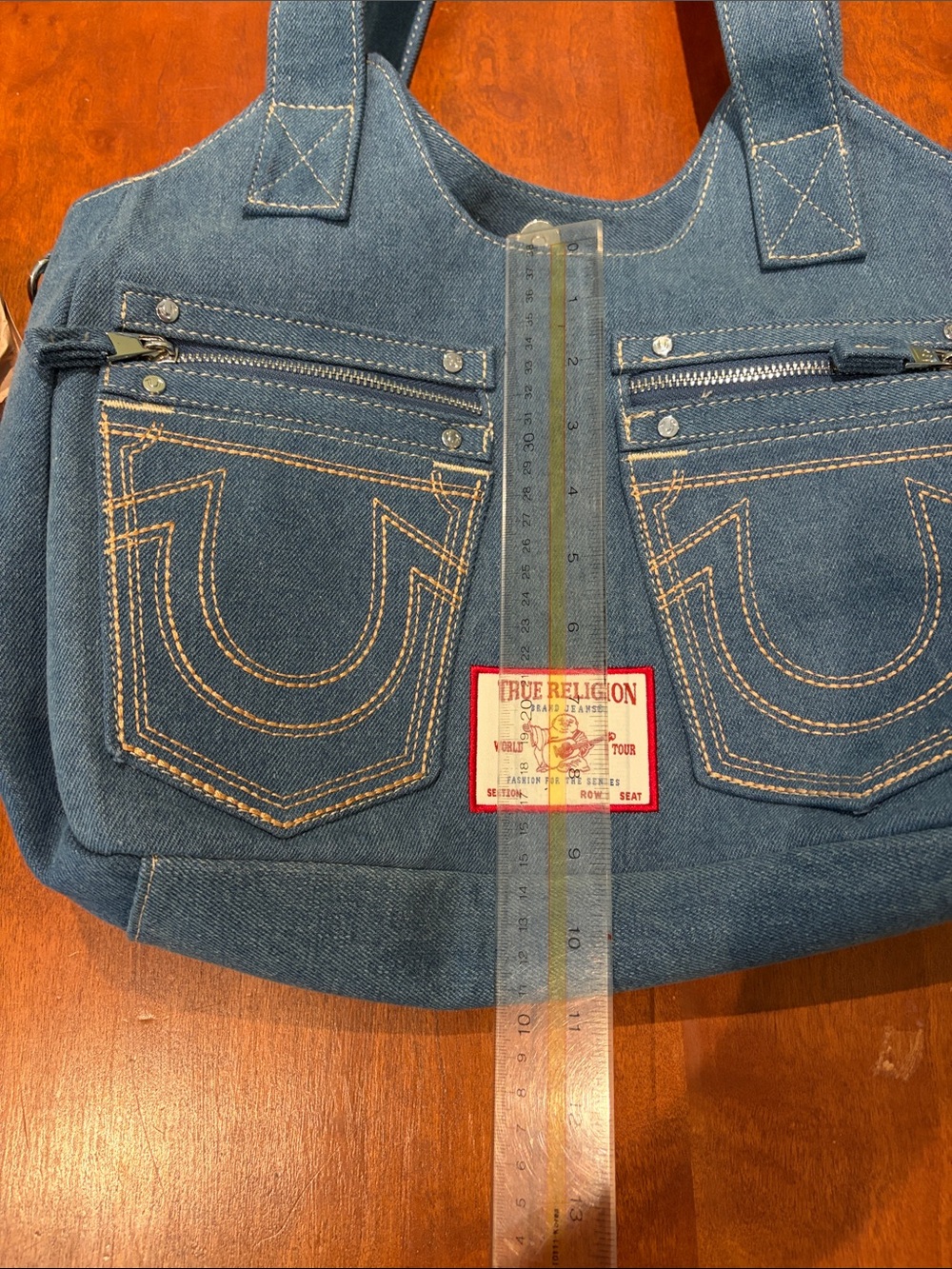 True Religion Denim Tote with embroidered pockets with zips - Picture 8 of 14
